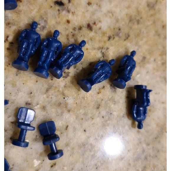 Miniature Tiny Little Blue Men Game Pieces?? Army Figures. Chairs Lot of 25 - Picture 3 of 6